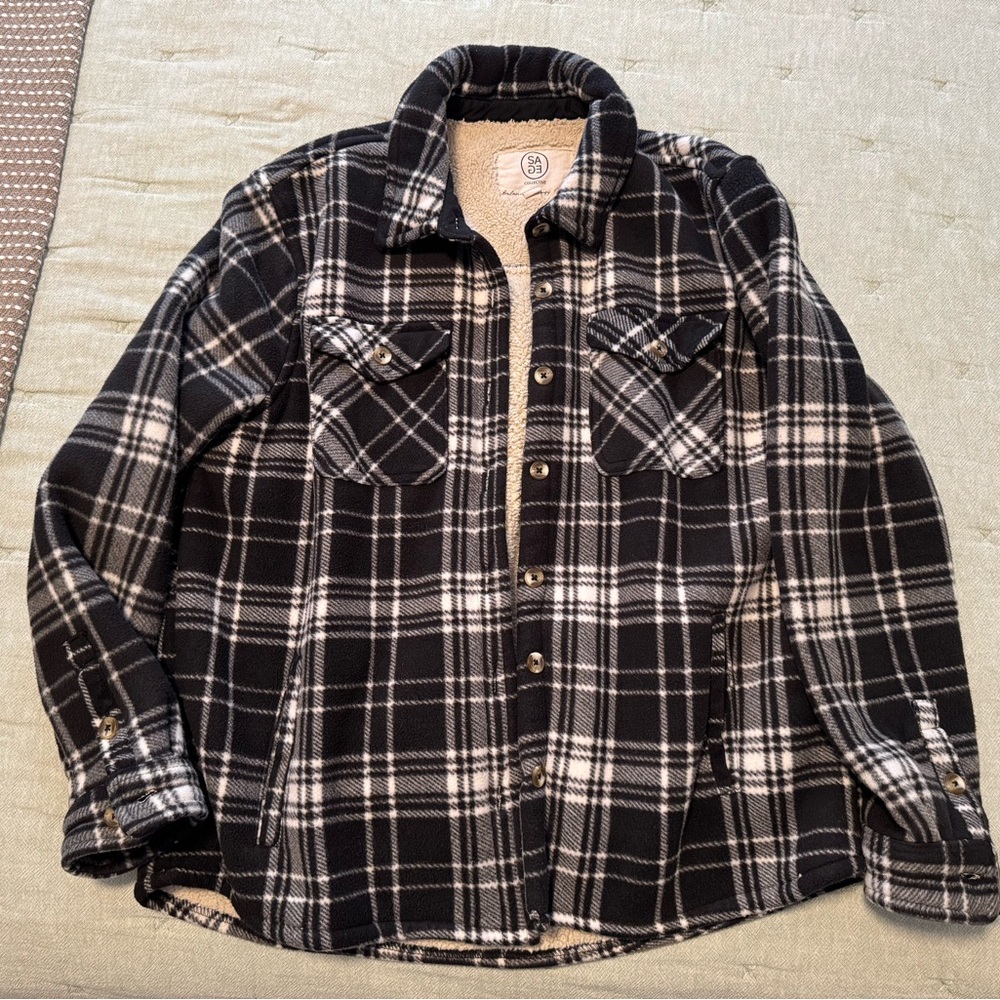 Fleece Sherpa flannel print button down